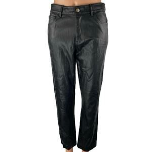 MNG Mango Women's Black Faux Leather Vegan High Rise Trousers Pants Size 4